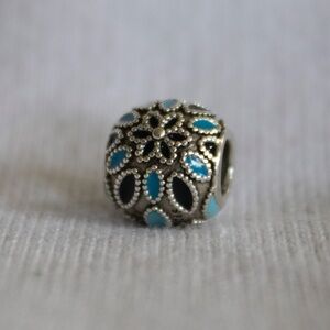 Authentic Retired Pandora Cathedral Rose with Blue Enamel Sterling Silver Charm